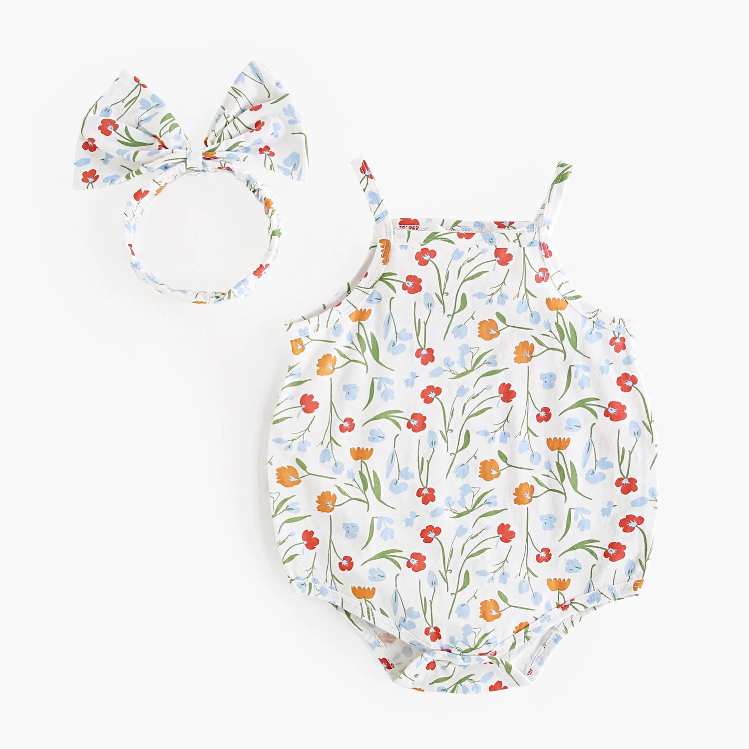 Summer Baby Girls Bodysuits Sweet  Infants Flower Onesies with Headband Cute