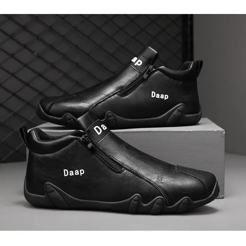 Men's Leather Shoes Ankle Boots Casual Leather Loafers Zipper Comfortable Formal Flat Solid Color White Shoes Driving Moccasins