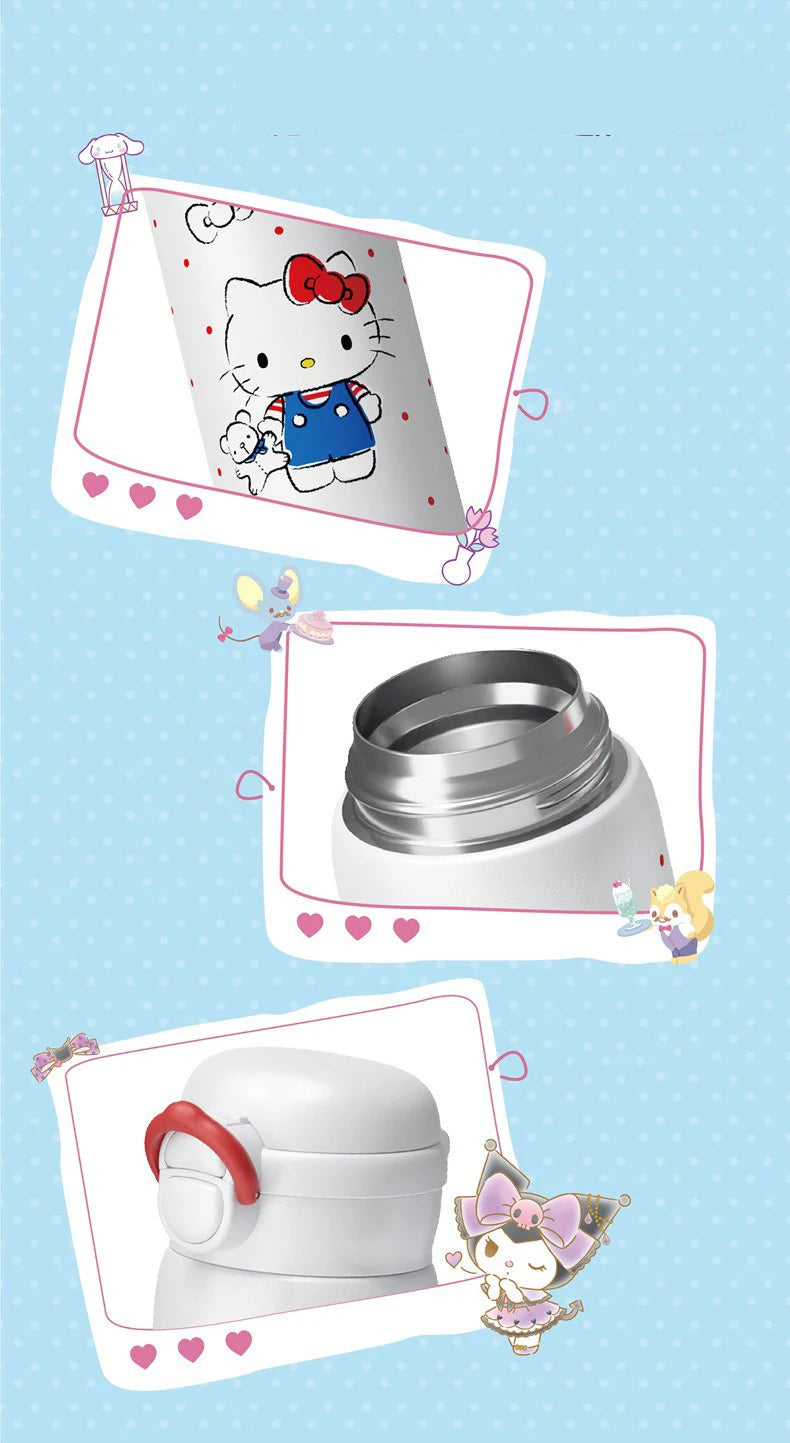 X&W Sanrio Thermal Cup Insulated Mug Kuromi Thermos Cups 316 Stainless Steel Double Drinking Straw Cup Portable Water Bottles