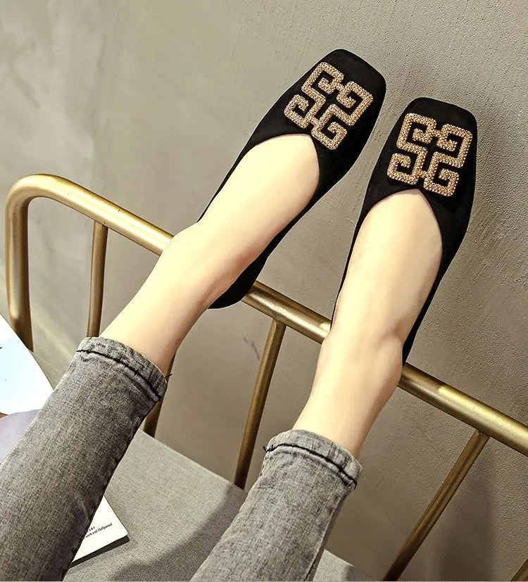 Shoes Women's Flat 2022 Autumn Fashion Square Toe  All-match Scoop Shoes Large Size Women's Shoes 41-43 Loafers  Zapatos Mujer