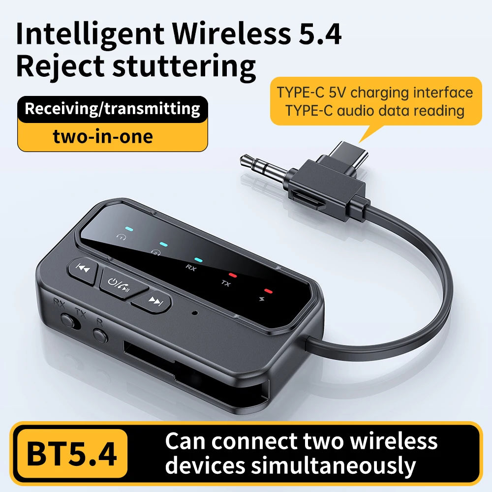 Bluetooth 5.4 Transmitter Receiver Supports to 2 Headphones/iphone AUX Wireless Audio Adapter for Car,Airplane,PC,Gym,Switch