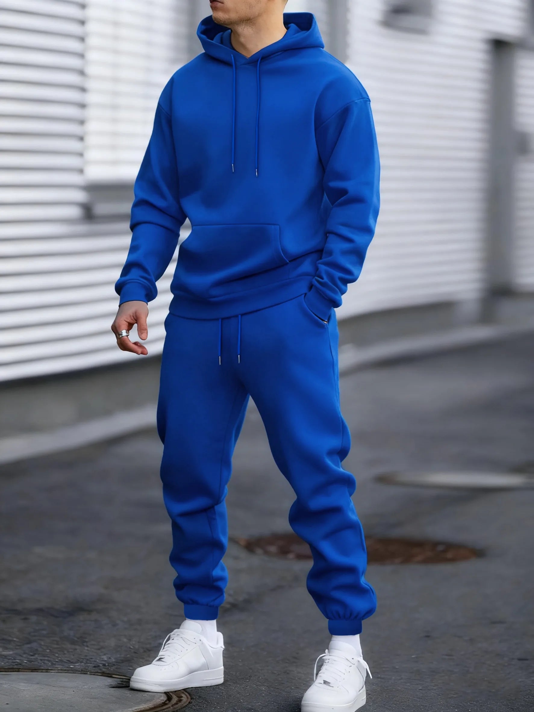 Jogging Solid New In Men's Set Streetwear All-Match Casual Hoodie Sweatpant Suit Fleece Loose Clothes Autumn Sport Long Pants