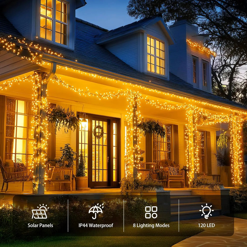 LED Solar String Lights 7/12/22M 8 Lighting Modes Waterproof Fairy Lights for Outdoor Garden Christmas Party Decorations