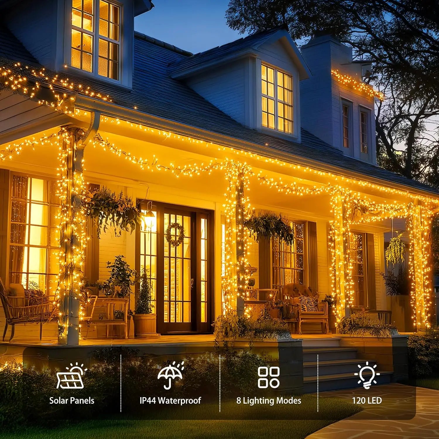LED Solar String Lights 7/12/22M 8 Lighting Modes Waterproof Fairy Lights for Outdoor Garden Christmas Party Decorations