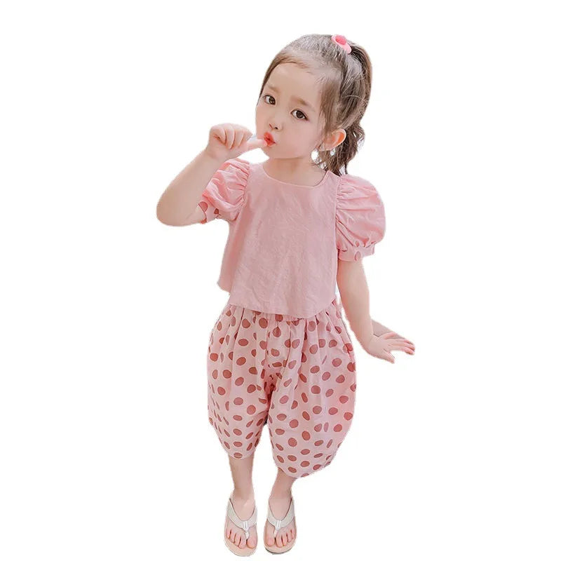 Summer Girls' Clothing Sets Fashionable Personality Backless Short Sleeves + Loose Cropped Pants Baby Kids Children Clothes Suit