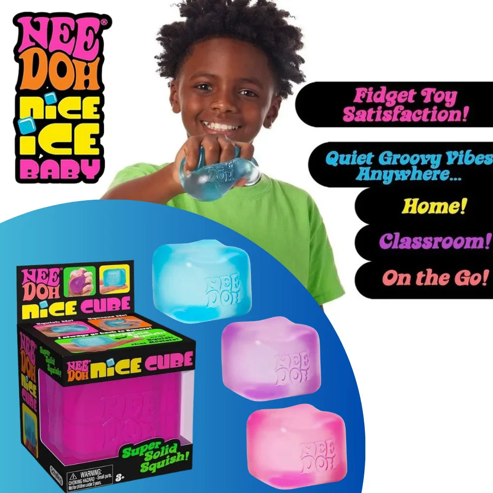 Needoh Nice Cube Antistress Sensoriale, Giocattolo per Ansia e Concentrazione, Cubo Sensoriale da Scrivania per Adulti e Bambini
