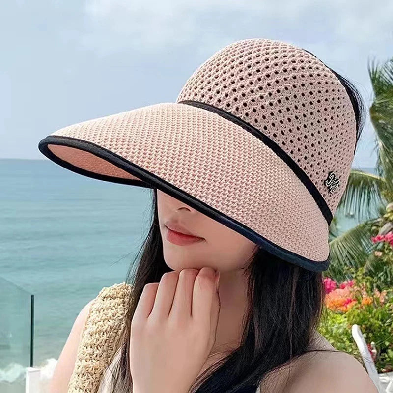 Summer Straw Empty Top Sun Hat For Women Wide Large Brim Visors Hat Travel Sun Hat Women's Hat Beach UV Protection Caps