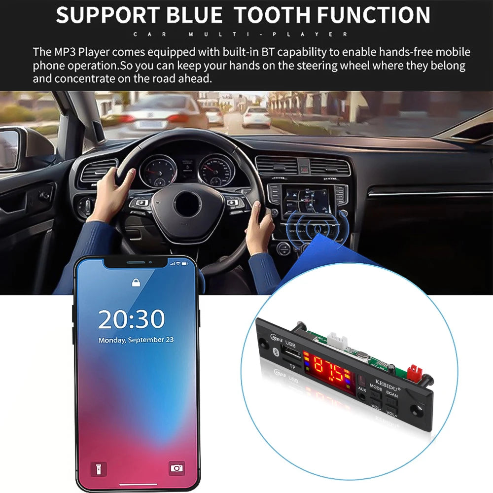 Bluetooth 5.0 MP3 WAV WMA Decoder Board Wireless MP3 Player Color Screen with FM Radio Module Remote Control for Car     Speaker