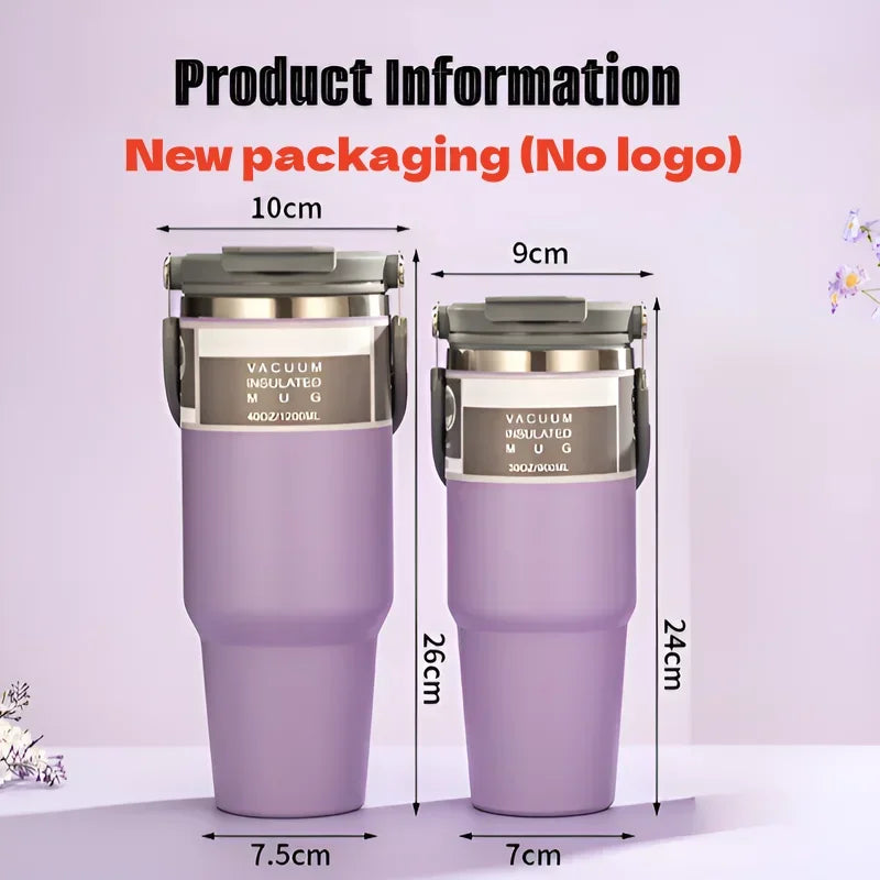 Car Thermal Mug Extra Large Capacity 900/1200ml Stainless Steel VacuumThermal Mug Handheld Portable Outdoor&Sport Water Cup