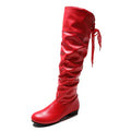 Shoes for Women 2023 Spring Knee High Boots Red Black White Tall Boots Woman Pleated Low Heel Casual Leather Female Long Shoes