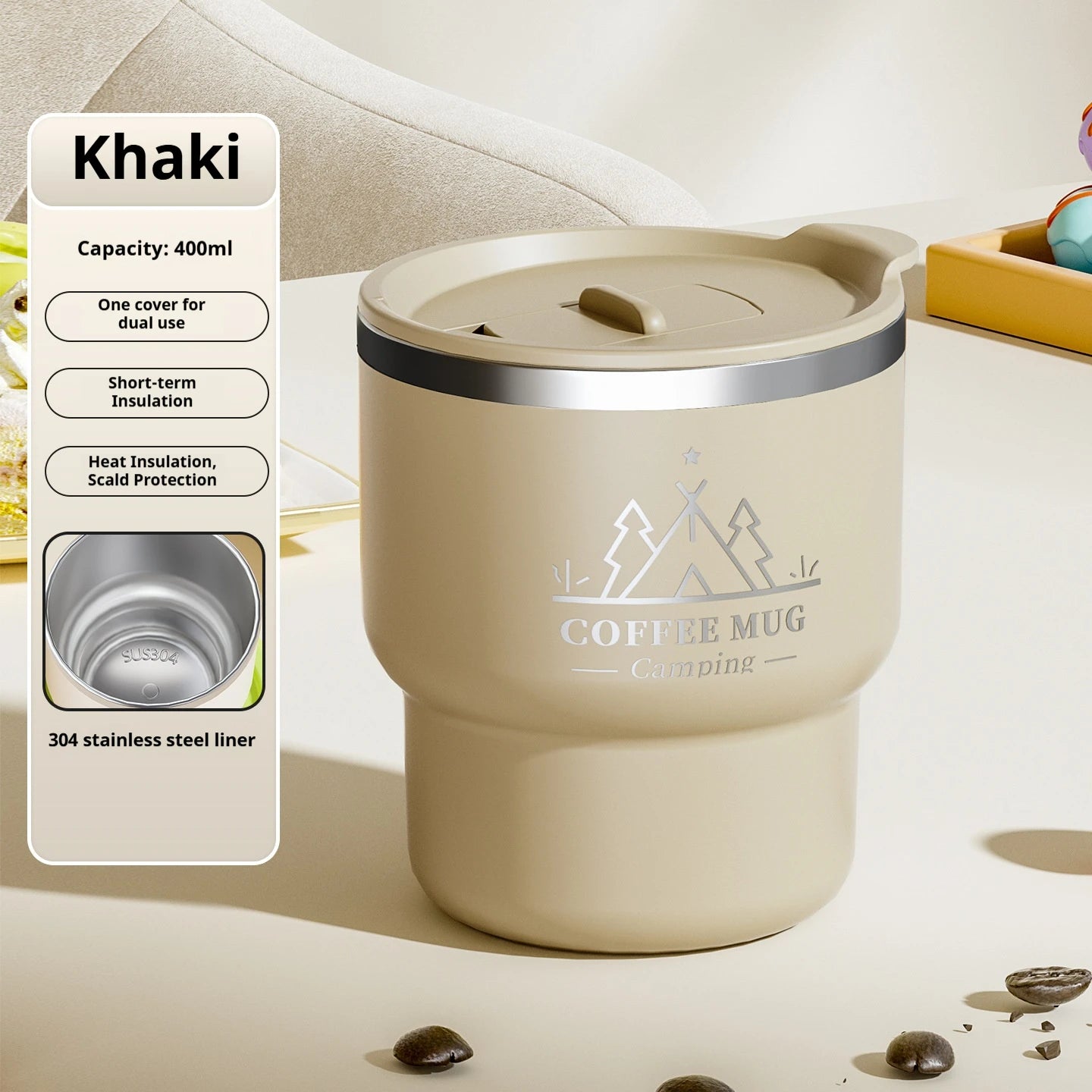 400ML Stainless Steel Thermal Cup Office Coffee Mug  Double Layer Insulated Water Cup Portable Keeps Cold and Heat Thermal Mug