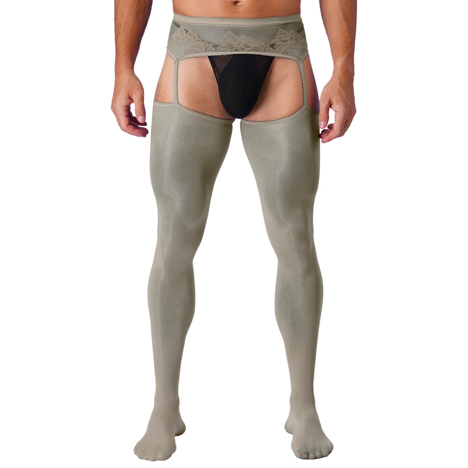 Lingerie Mens Ultra Thin Mesh Leggings Gays Pantyhose Floral Lace See Through Underpants Garter Stockings for Night Dating Wear