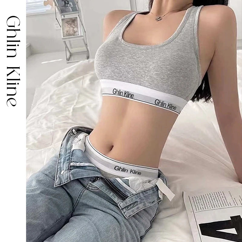 Fashion Women's Cotton Sports Tank Top And Underwear Set Girls' No Chest Mat Comfortable Breathable 2-Piece Ensemble