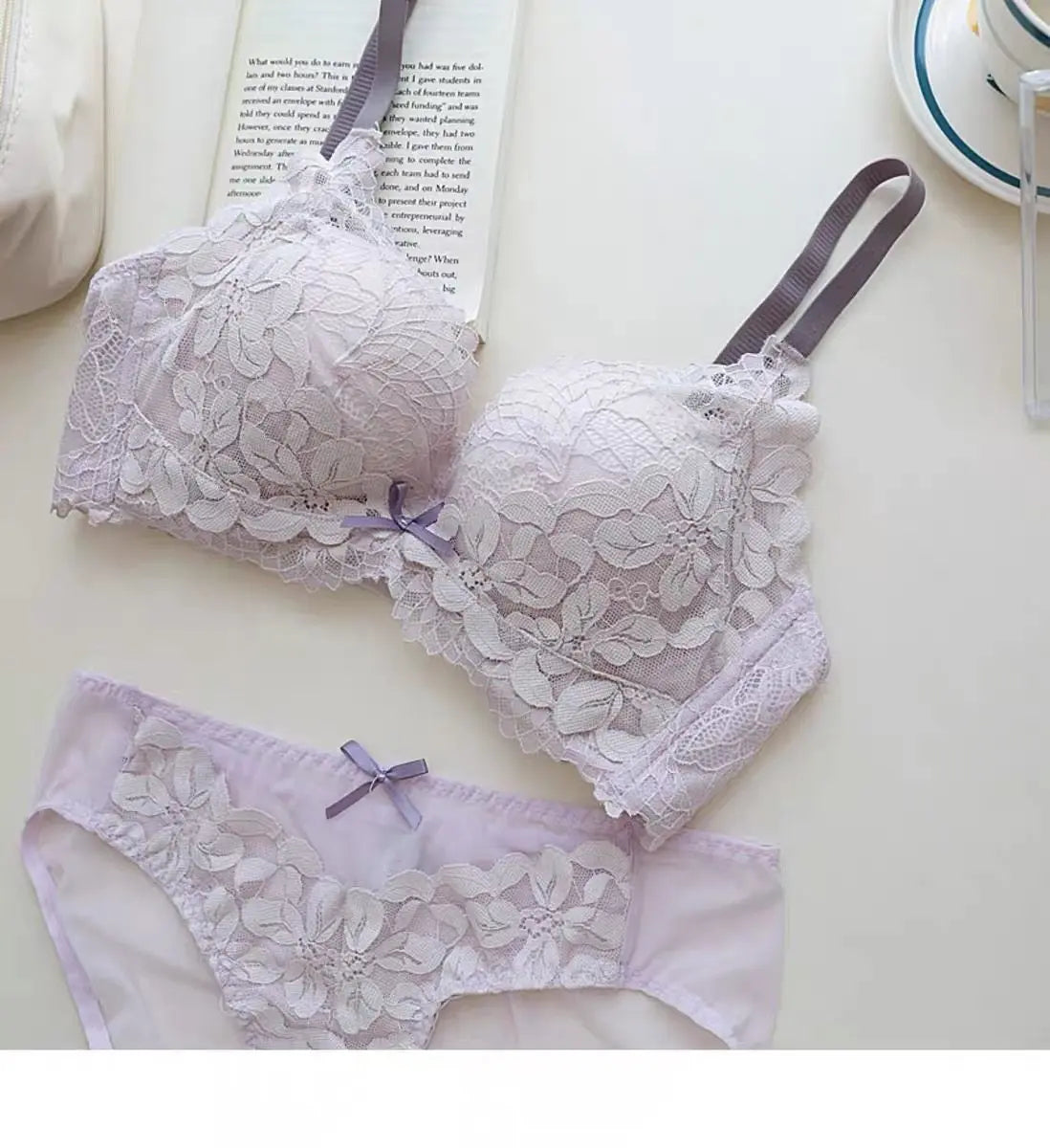 Women's Japanese Style Bra & Panty Set Luxury Lace Push Up Small Bust Support Adjustable Comfort No Gap Wirefree Free Shipping