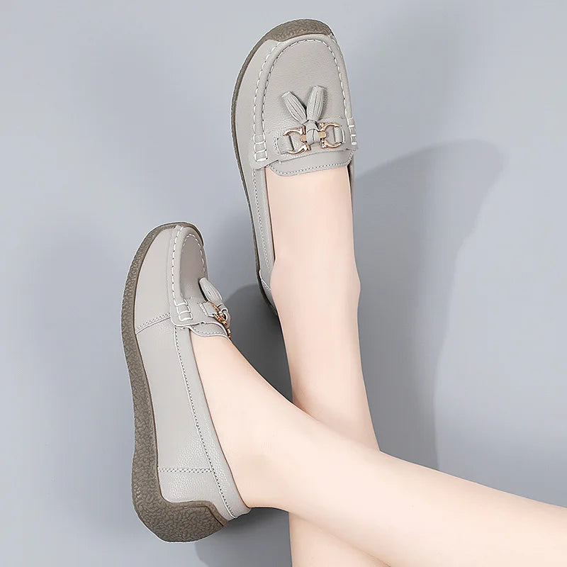 Women's Comfortable Loafers – Soft Sole Flat Shoes with Metal Buckle for Casual Daily Wear and Office Use zapatos para mujer
