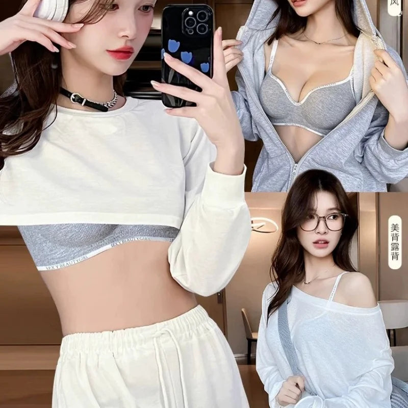 Lingerie Women Gathered Spring and Summer Non-marking Non-steel Ring Soft Support Anti-Sagging Bylift Letters Comfortable Bra