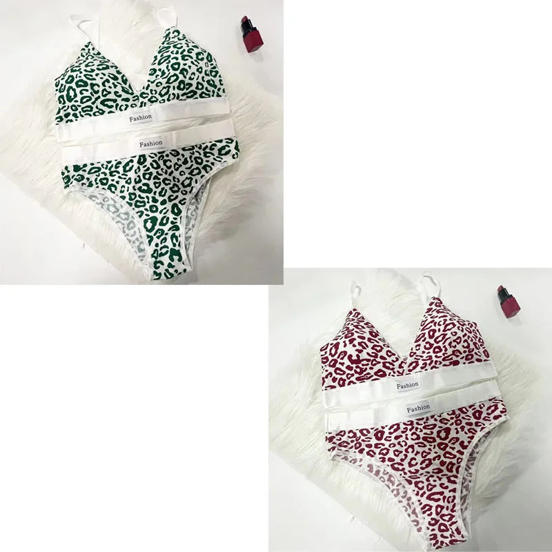 1/2/3/4Set Women Seamless Bra Set Low Waist Panties Leopard Bralette Sexy Vneck Sport Brassiere Female Cotton Underwear Set
