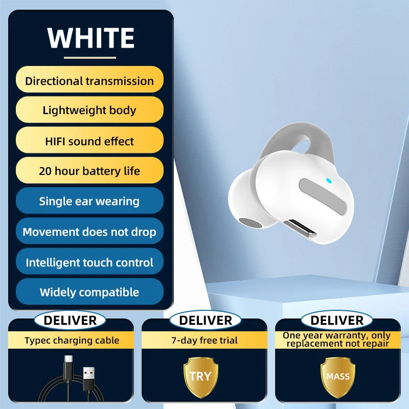 Bluetooth earphones, single ear clip on design, comfortable to wear, small and convenient in terms of bone conduction