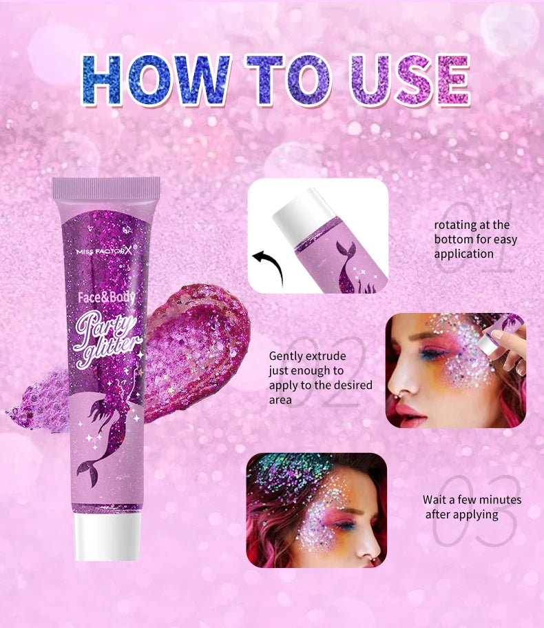 10 piece body glitter gel, carnival face glitter cosmetics suitable for women, shiny thick hair glitter, carnival accessories fo