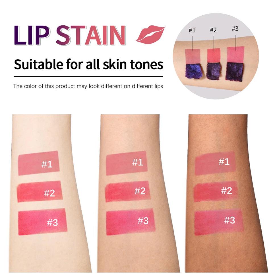 Peel Off Lip Stain Gloss 3 Colors Long Lasting Waterproof Non-stick Cup Lip Glosses Transfer Proof Natural Pink Lip Stain Makeup
