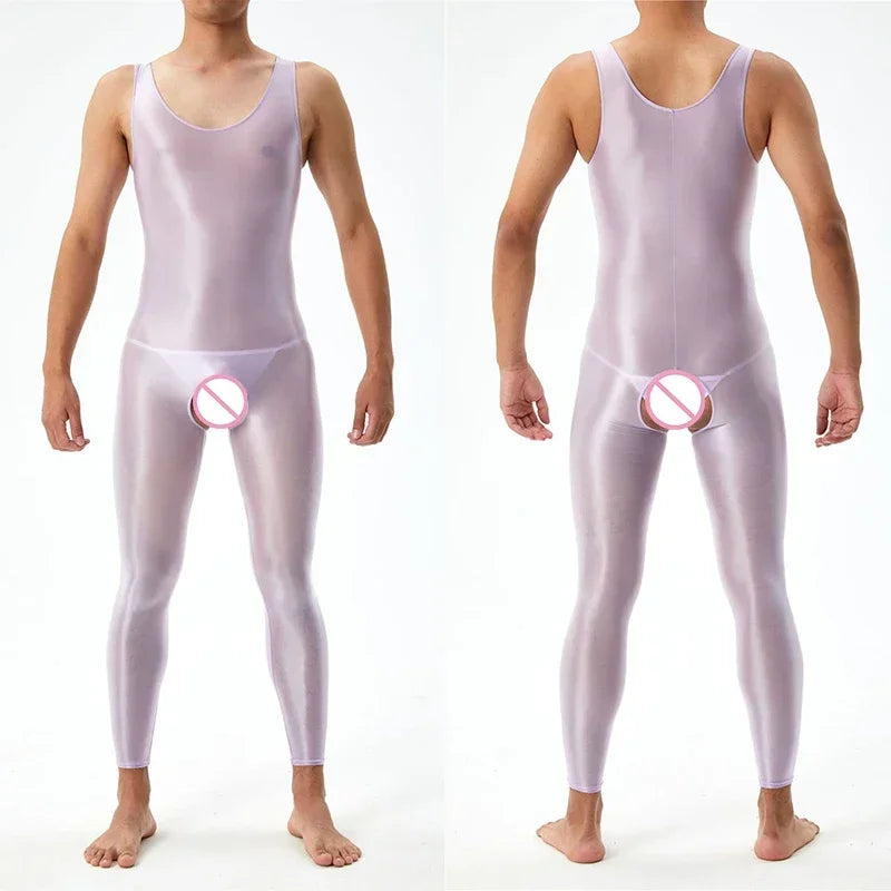 Lingerie Men Jumpsuits Bodystocking Crotchless See Through Gay Bodysuits Naughty Sleeveless Sheer Seamless Nightwear Bodywear