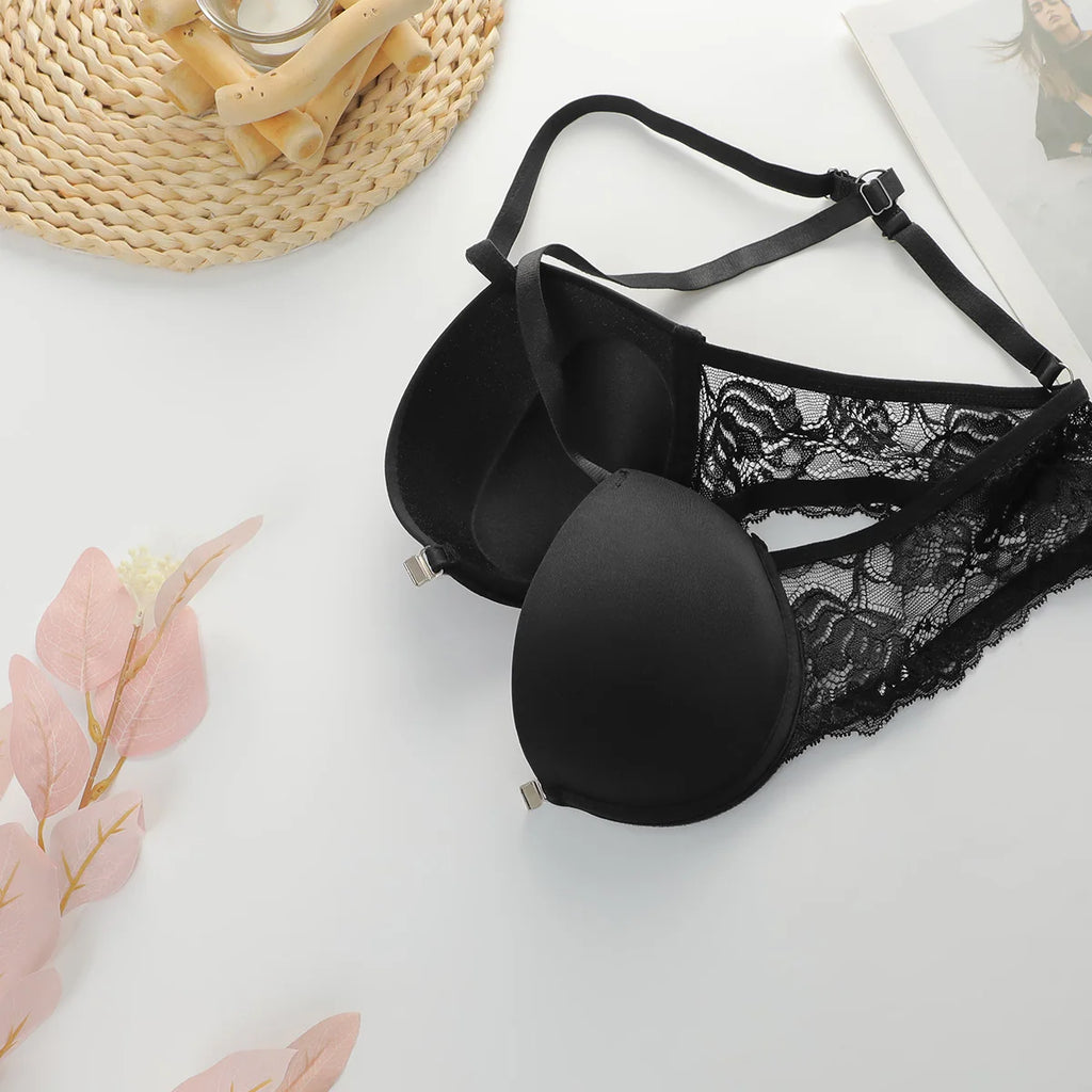 Front Closure Black Bra set sexy Panty Set for Women Thick Padded Cups Front Closure High Impact Support push up Lingerie A2156