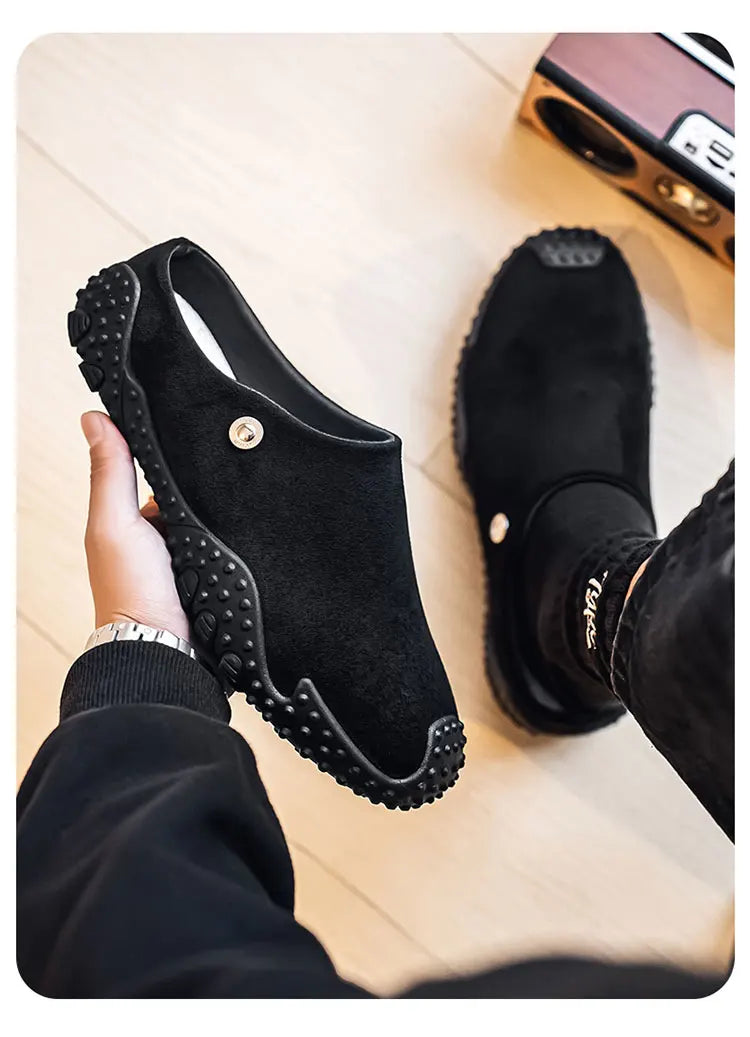 Fashion Slippers for Men Closed-toe Suede Slip Ons Shoes 2026 New Design Mens Casual Flats Loafers Comfortable Walking Shoes