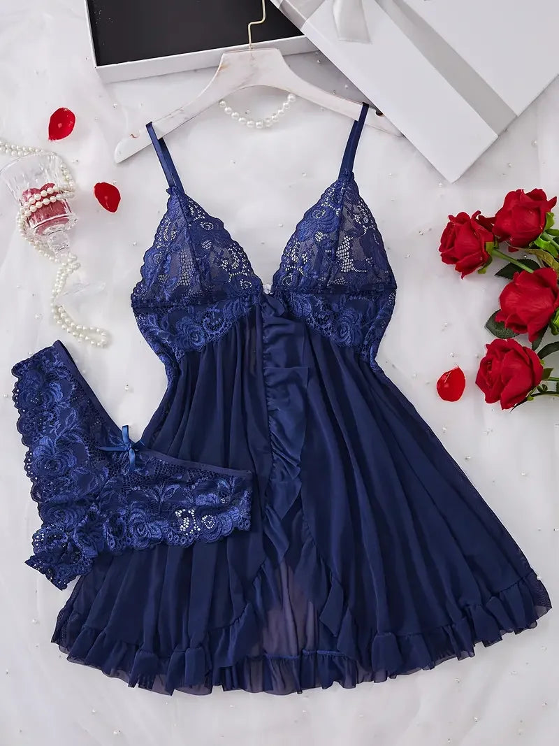 Red Sexy Lingerie Erotic Underwear Sets Transparent Porno Lace Bra And Panty Set Lingerie women Hot Sleepwear Babydoll Dress