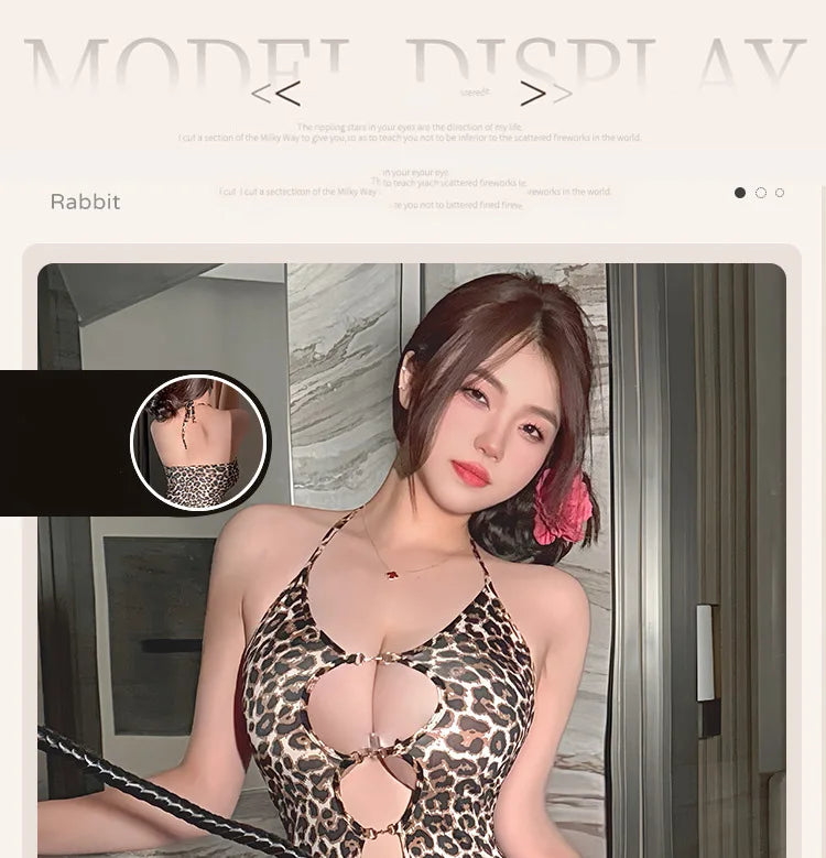 Lingerie dress Tight hollowed out smooth leopard print wrap skirt Womens dresses Woman clothing Winter one-piece dress Sex shop