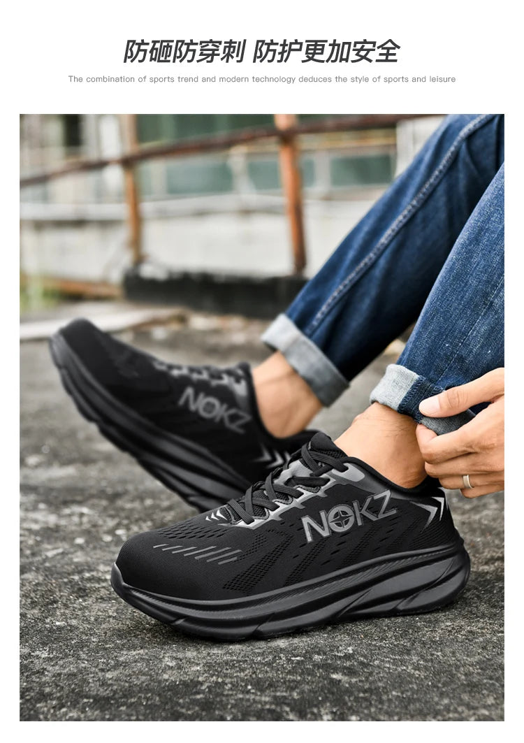 Men's Industrial Safety Shoes Anti-Slip Wear-Resistant Steel Toe Cap Protective Work Sneakers Breathable Comfortable for Constru