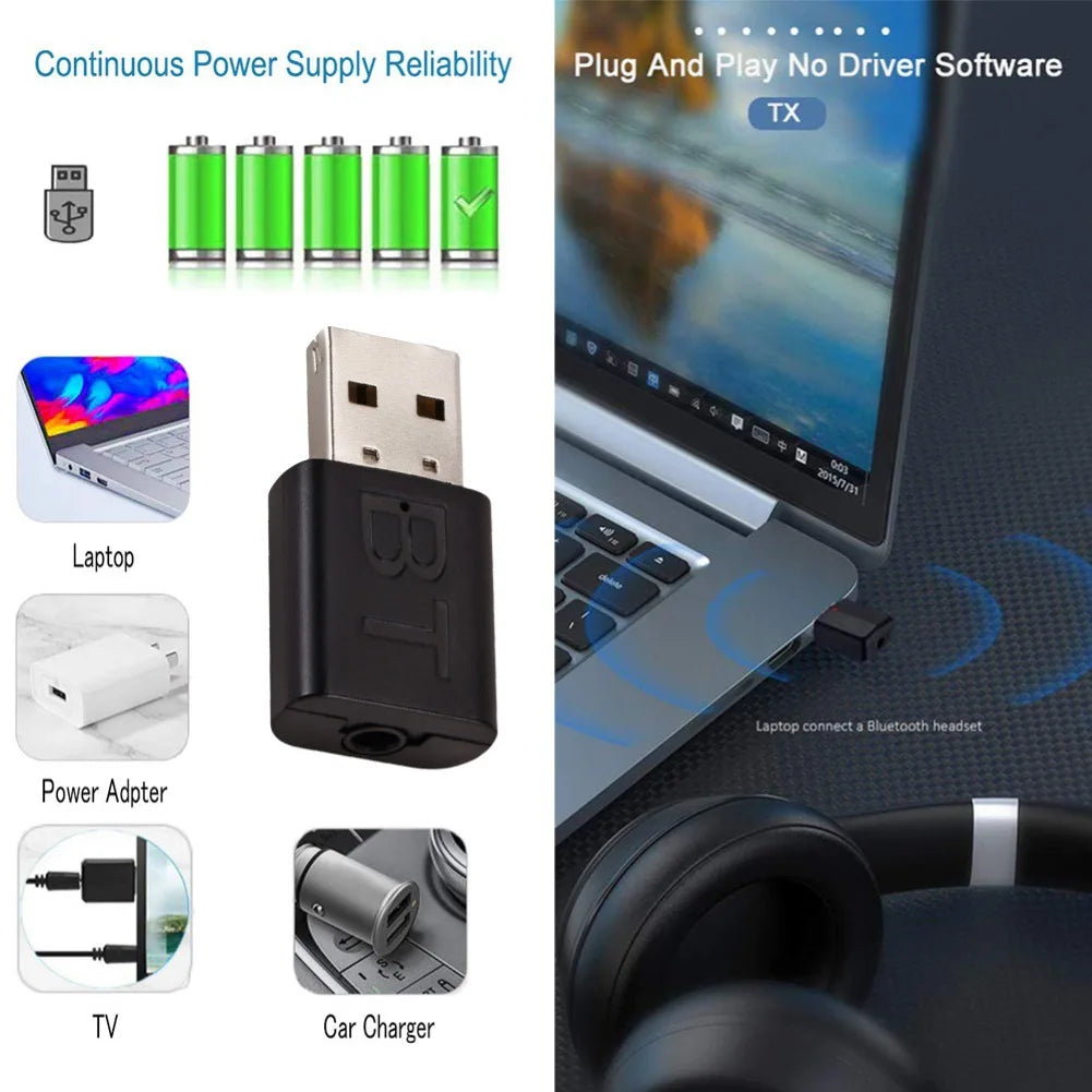 Bluetooth-compatible 5.0 Audio Receiver Dual Output AUX USB Stereo Car Hands-free Call Built-in Microphone Mic Wireless Adapter