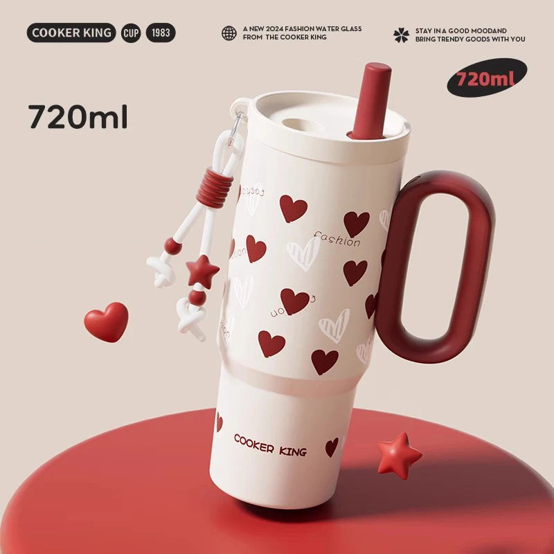 COOKER KING Spot Goods Vacuum Cup Thermal Mug Straw Insulated Ice Cup Car Thermal Mug with Handle Stylish Insulated Coffee Cup