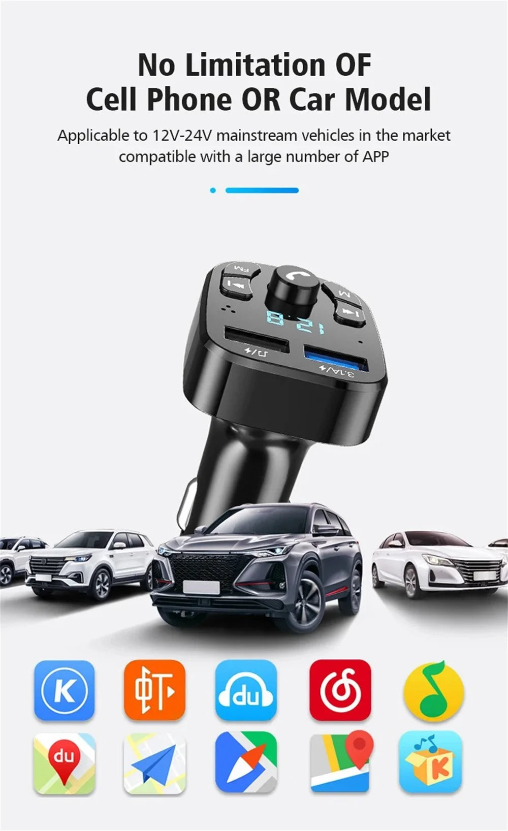 Bluetooth 5.0 Car Bluetooth Audio MP3 Player 3.1A Fast Charging Dual USB Car Charger Adapters Bluetooth FM Transmitter Receiver