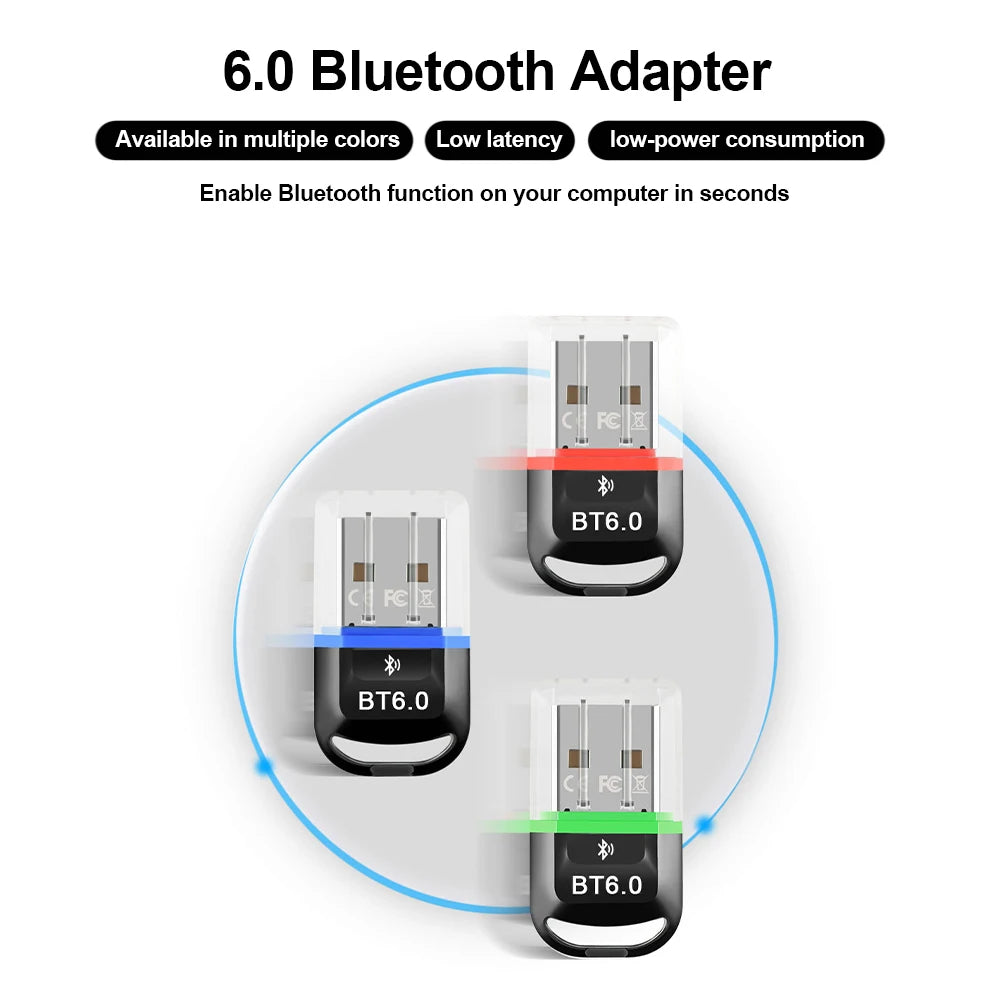 USB Bluetooth 6.0 Adapter Bluetooth5.4 Transmitter Receiver for Wireless Keyboard Mouse Audio Wireless USB Adapter for PC Laptop
