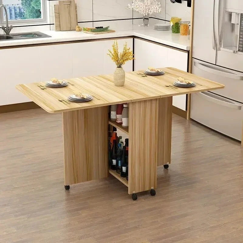 Folding Dining Table for Home Use, Small Apartment, Simple Multi-Functional Mobile Rectangular Dining Table