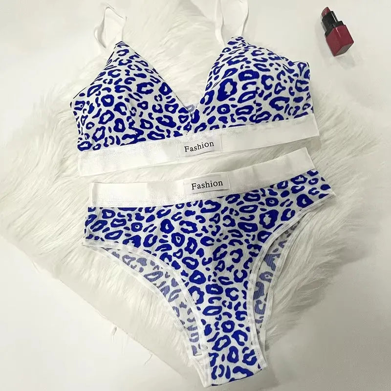 1/2/3/4Set Women Seamless Bra Set Low Waist Panties Leopard Bralette Sexy Vneck Sport Brassiere Female Cotton Underwear Set