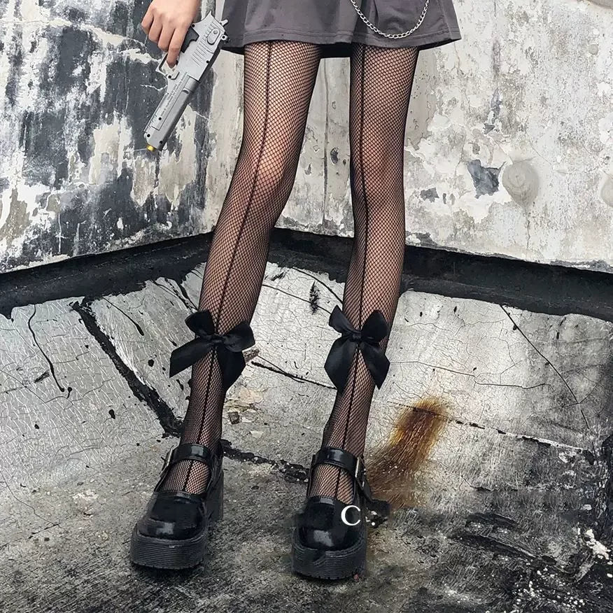 Lingerie Sexy Lace Mesh Fishnet Thigh High Stockings Women Cute Bow Sweet Girls Kawaii Pantyhose summer cosplay lolita Tights