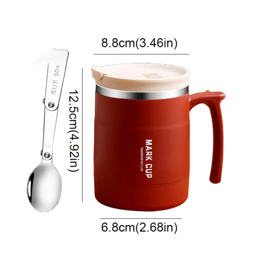 Double-layer Thermal Coffee Mug Anti-scalding Stainless Steel Thermal Cup with Stirring Spoon Large Capacity Insulated Water Cup