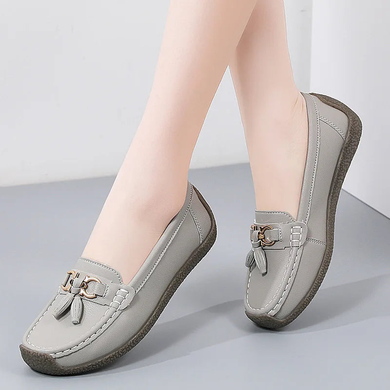 Women's Comfortable Loafers – Soft Sole Flat Shoes with Metal Buckle for Casual Daily Wear and Office Use zapatos para mujer