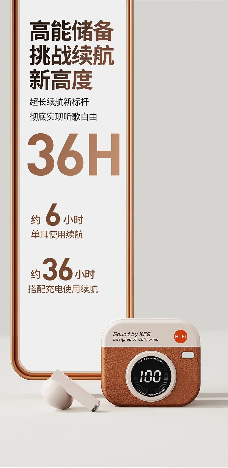 Bluetooth 5.4 vintage fashion wireless earphones, suitable for laptops, tablets, smartphones, and sports fitness, with LED displ