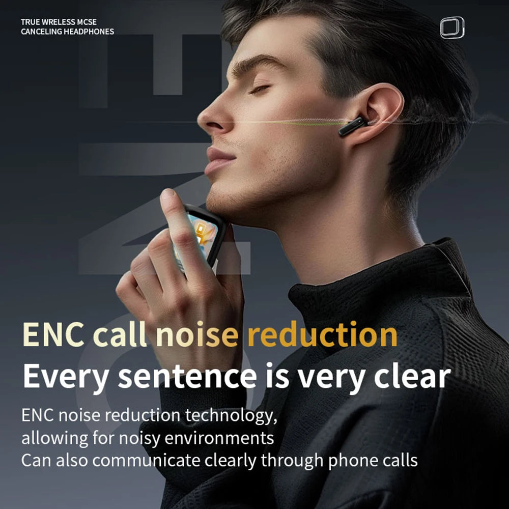 Bluetooth 5.4 ANC Headset Color Screen Touch Active Noise Cancellation Earbuds HIFI Stereo Sports Waterproof Earphones