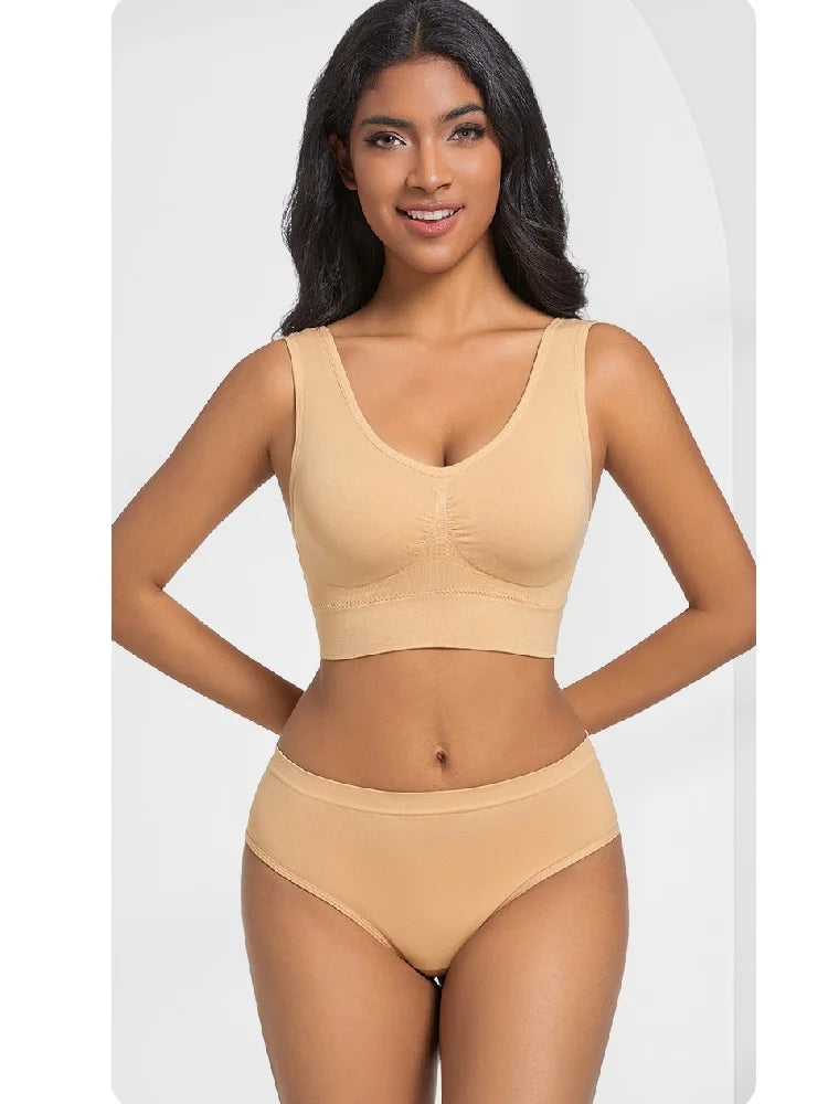 Women Everyday Bras Sets Wire Free Comfrotable Push up Bras and Thong Panties Set Two Pieces Underwear