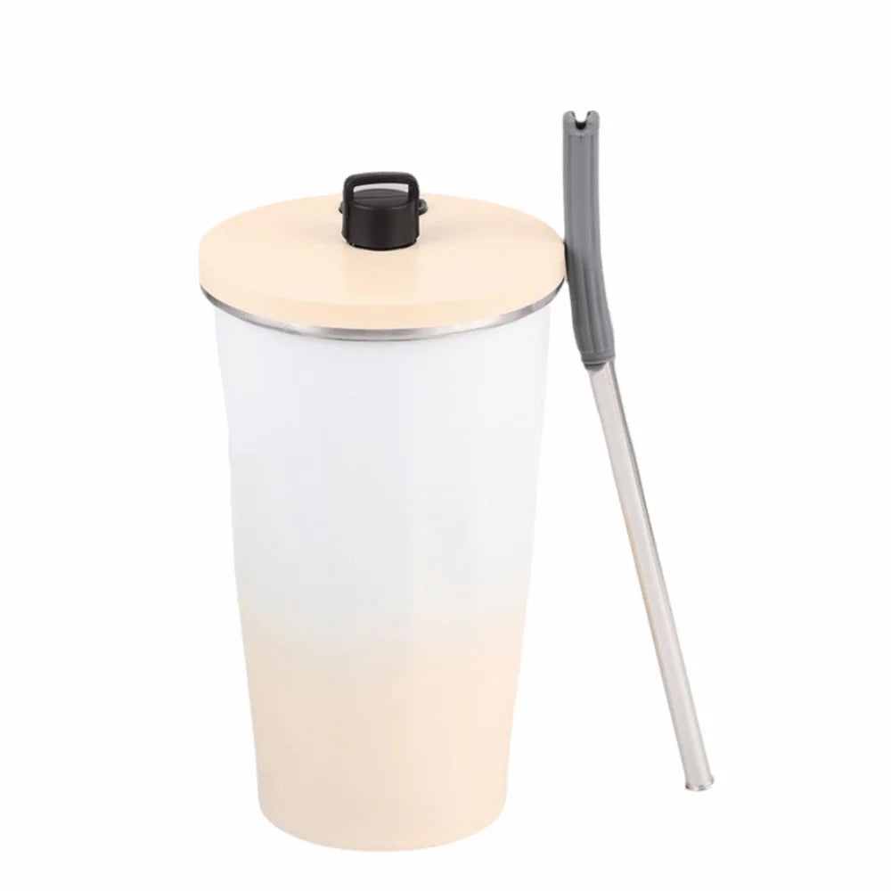 Creative Travel Insulated Tumbler Vacuum Insulated with Straw Stainless Steel Thermal Mug Leak Proof 600ML Fashion Thermos Cup