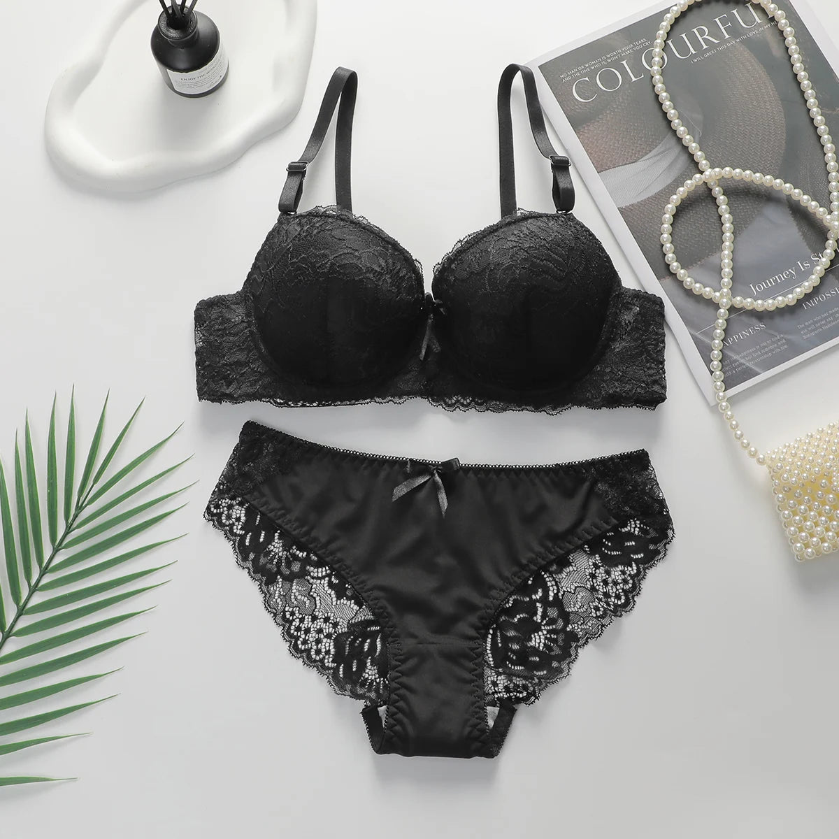 2Pieces Bras and Panty Sets Sexy Lace Transparent Floral Clothing Underwire Push Up Lingeries For Woman