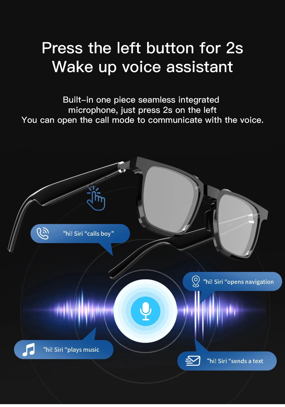 Wireless Bluetooth Headphones  Bluetooth Calling Smart Glasses Music Playback Anti-blue light glasse Waterproof Business glasses
