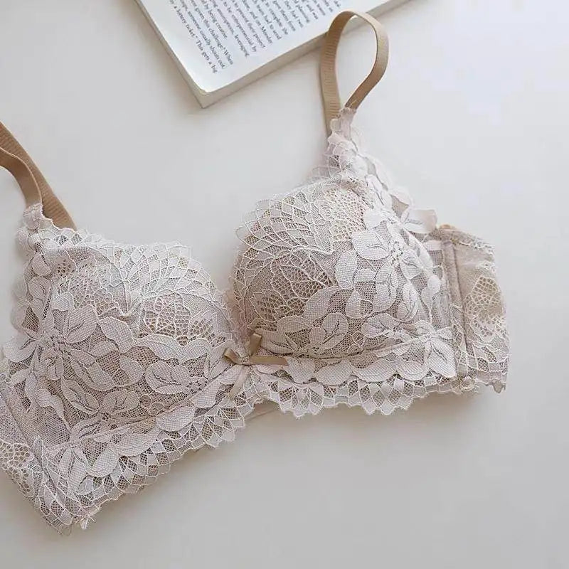 Women's Japanese Style Bra & Panty Set Luxury Lace Push Up Small Bust Support Adjustable Comfort No Gap Wirefree Free Shipping