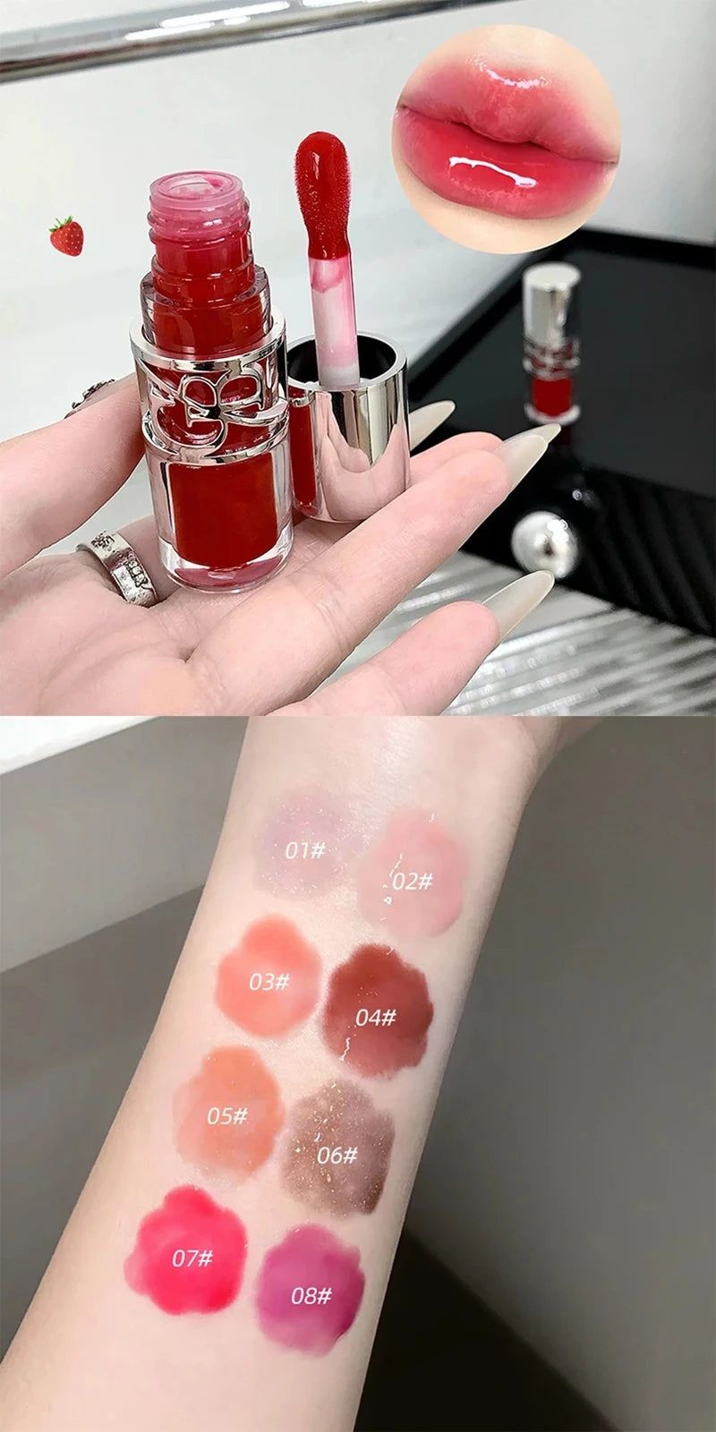 Clear Glass Gray Coffee Shine Lip Gloss Mirror Watery Moisturize Plumper Long Lasting Lip Tint Juicy Lip Oil Gloss Stain Makeup
