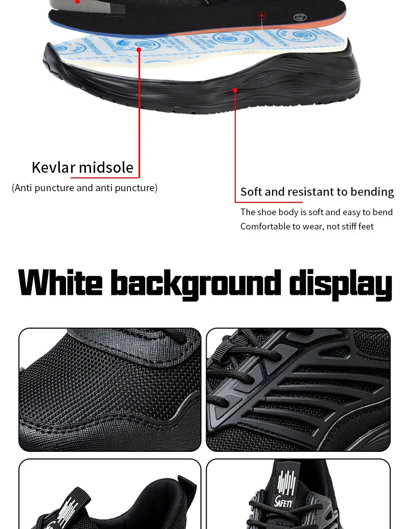 Men's Waterproof Steel Toe Shoes Safety Shoes Anti Compression Anti Puncture Comfortable Protection Pure Black Work Shoes