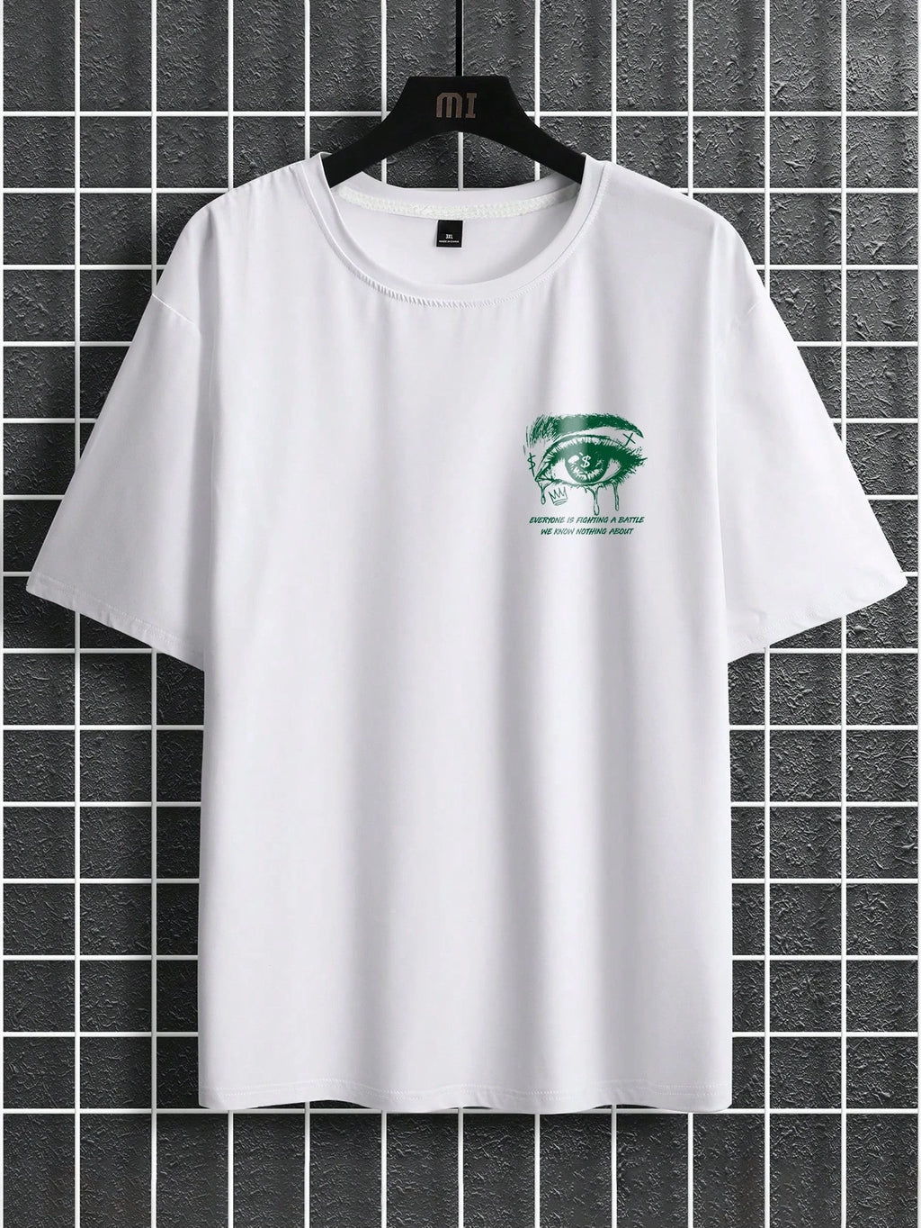 Summer Never Alone Eye Printing Cotton T-Shirts Mens Short Sleeve T Shirts Oversized O-Neck Soft Tops Casual Street Male Clothes
