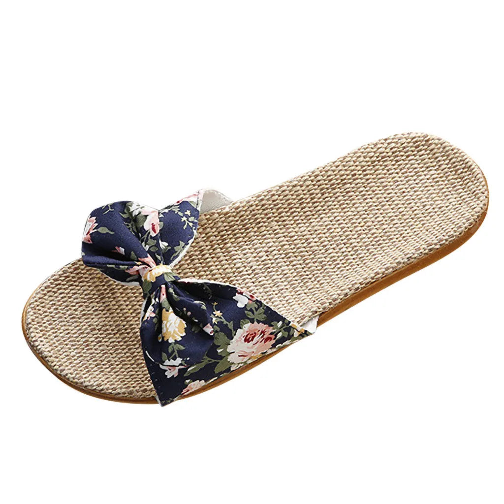 Shoes For Woman Sandalias Mujer Women Female Bowknot Flax Linen Flip Flops Beach Shoes Sandals Slipper Chaussures Femme